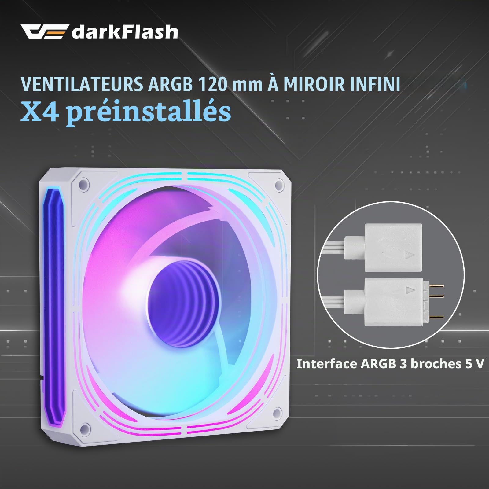 darkFlash Boîtier PC de Jeu Micro-ATX MATX avec 3 Ventilateurs ARGB de 120 mm, Vue panoramique Double Verre trempé, Port USB 3.0, Prend en Charge Double AIO 360 mm, Blanc (DPW90M)