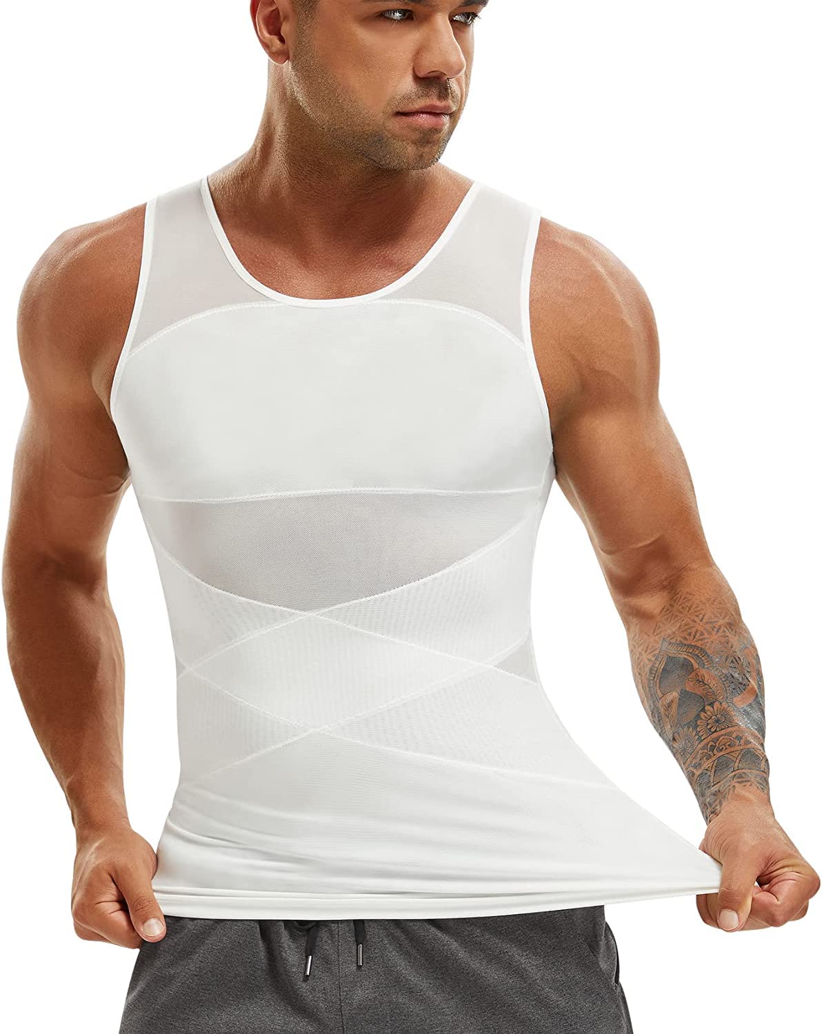 S SYMEFERMen’s Compression Shirt for Body Shaping & Slimming - Sleeveless Shapewear Vest with Tight Tummy Undershirt for Gynecomastia Treatment & Bodybuilding