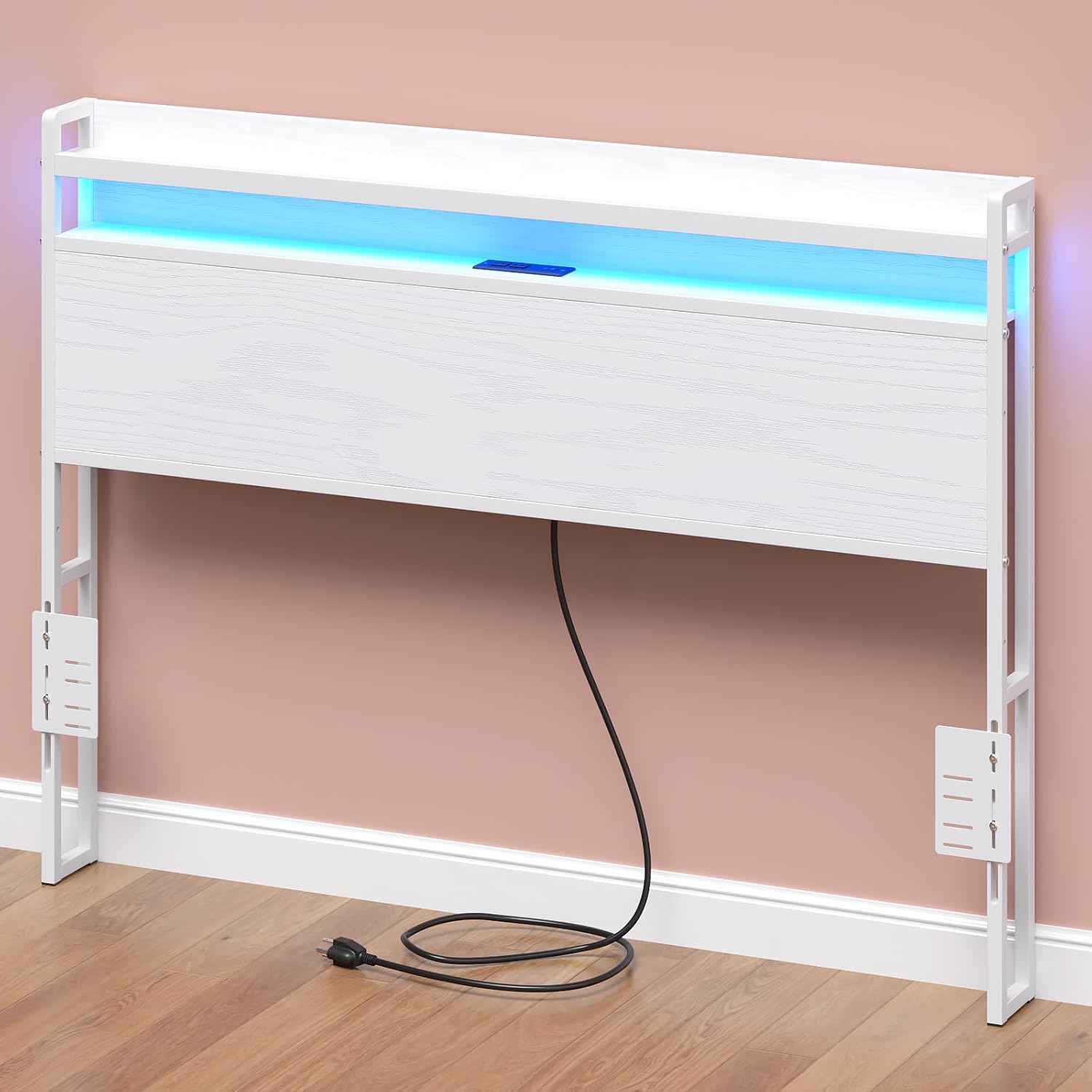 Elephance Headboard for Queen Size Bed Frame with 2 Tier Storage, with Outlets, USB and Type C Ports and LED Light, Height Adjustable, Platform Bed Headboard Only, Easy Assembly