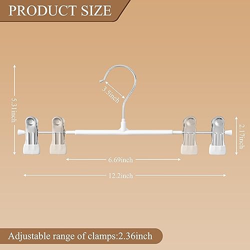 Miniatura 44 de Perchas para pantalones con clips para mujer, paquete de 20 perchas ajustables y resistentes que ahorran espacio para faldas, pantalones negro