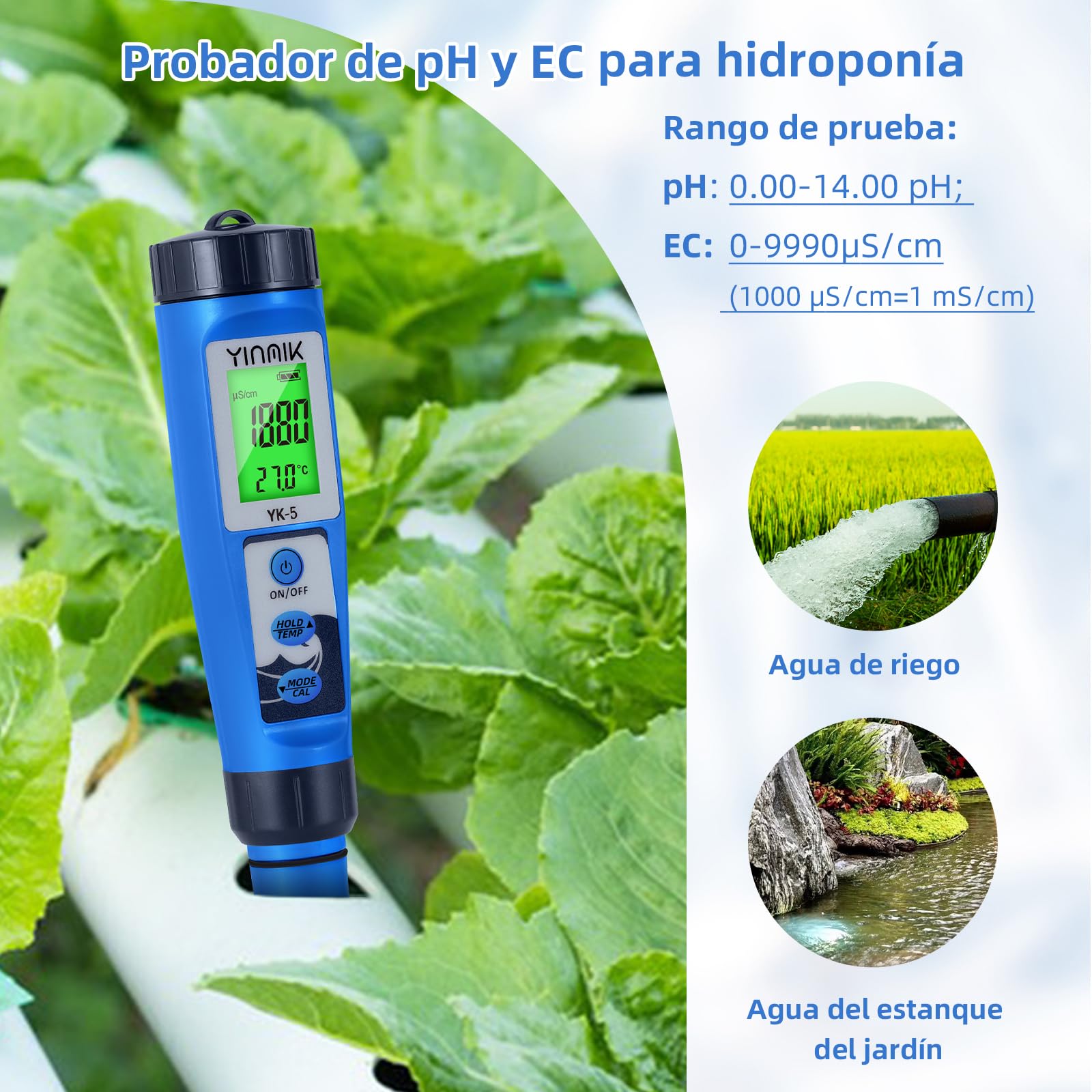 YINMIK Medidor de pH y Salinidad Para Piscinas, Medidor Digital de Salinidad, Medidor de pH y TDS Multifunción 5 en 1 Para Piscinas, Spas, Análisis de Calidad del Agua, Agua Potable e Hidroponía