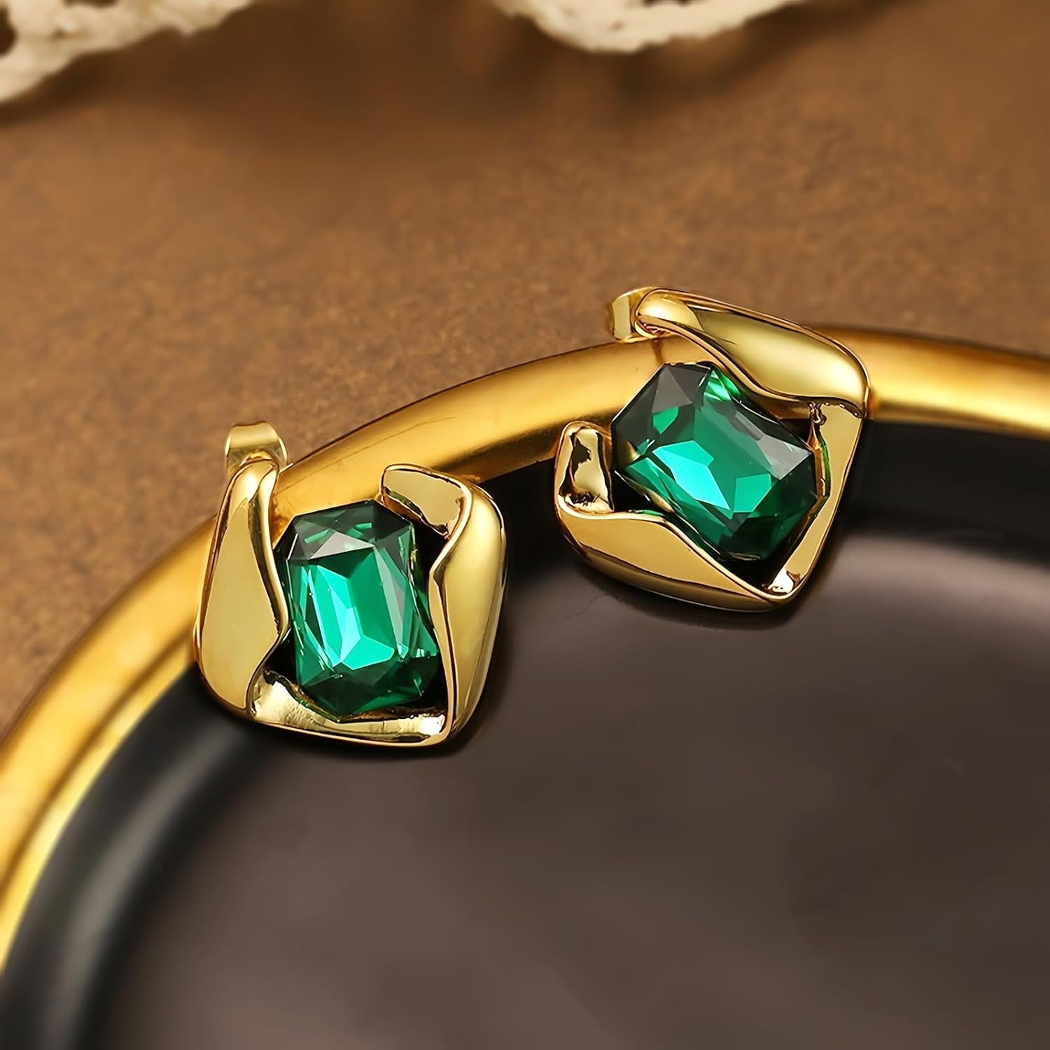 Emerald Earrings for Women, Formal Green Gemstone Large Studs, May Birthstone, Gift for Mom Wife Her by Febsky - Image 6