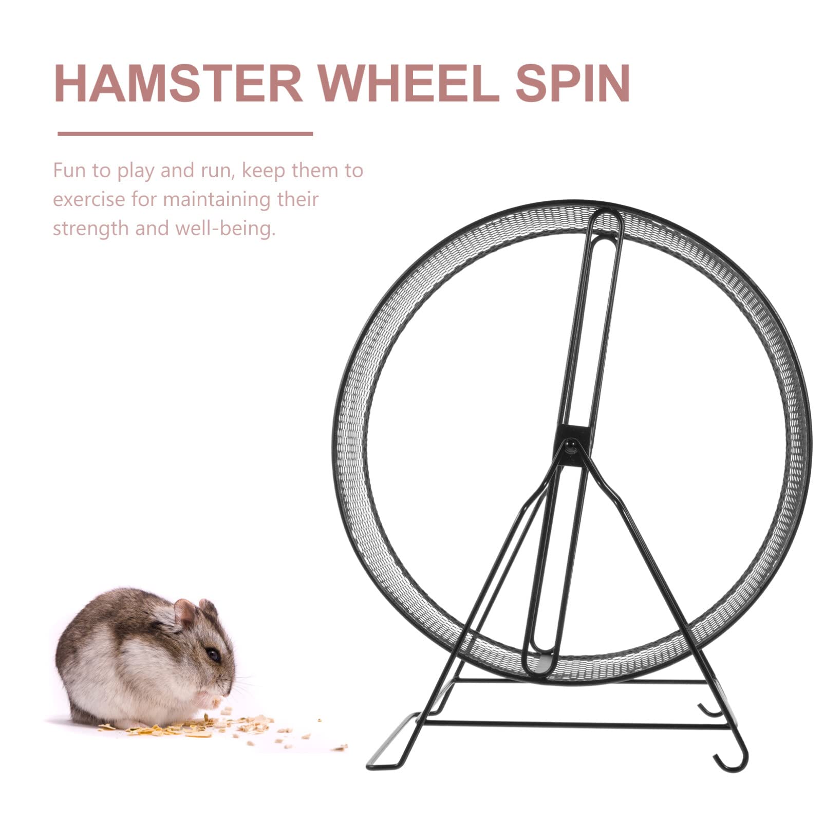 Rueda de Correr Silenciosa para Hámster con Soporte y Tornillo | Hierro Negro, para Mascotas Pequeñas, Ejercicio Diario, Uso en Jaula, Accesorio con Rack