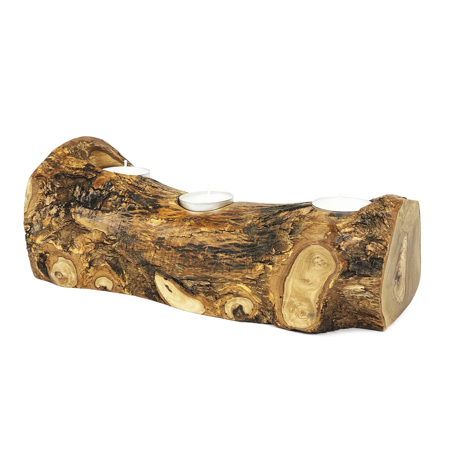 Verano Spanish Ceramics Brown Olive Wood Rustic Tea Light Holder Log - Sustainably Sourced - Decorative New Home Wedding Event Décor Gift Table Kitchen Dining Centrepieces - 28Cm