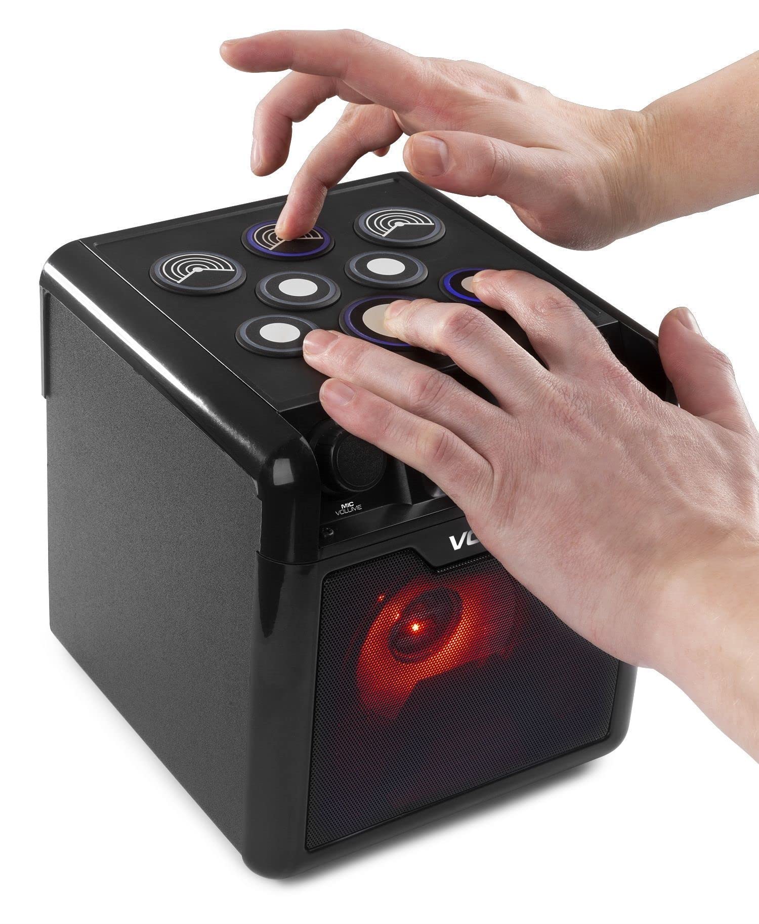 Vonyx SBS50B-DRUM Karaoke Maschine für Kinder mit Drum Pads, inkl. Mikrofon, Bluetooth, Party Lautsprecher mit Fingertrommel, Akku Lautsprecher, Percussion Felder, Karaoke Anlage, Musik Box, Schwarz