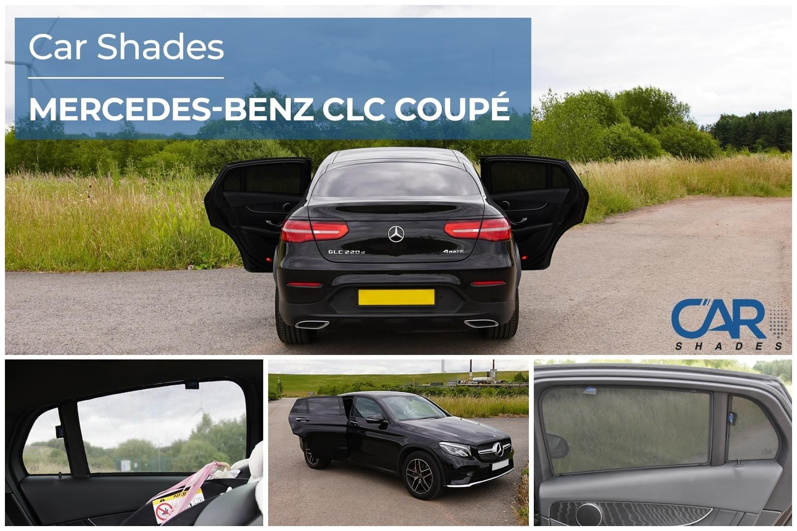 CAR SHADES zestaw (drzwi tylnych) kompatybilny z Mercedes GLC Coupe (C253) 2016-2023 (4-częściowy), czarny