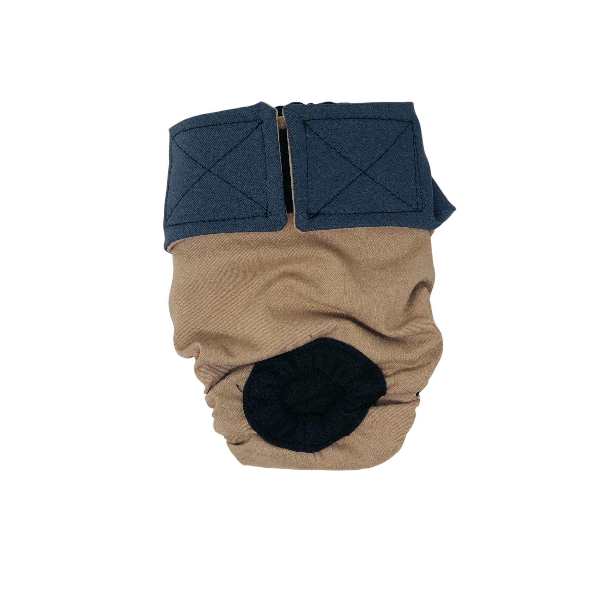 BarkertimeCharcoal Gray on Brown Premium Waterproof Dog Diaper, XS, with Tail Hole - Made in USA