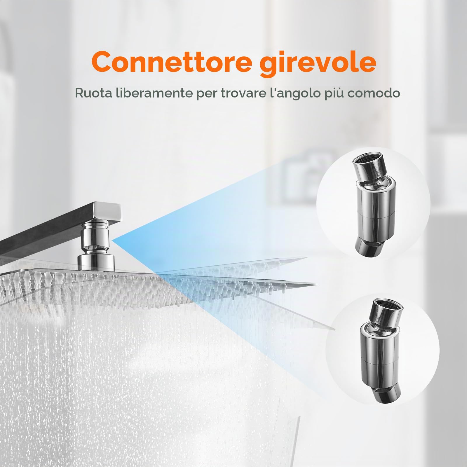 Ibergrif M20292 Soffione Doccia Pioggia 20x20 cm Quadrato, Testa Doccia Acciaio Inox Cromato, Doccia Fissa Anticalcare, Getto Ampio Alta Pressione per Bagno