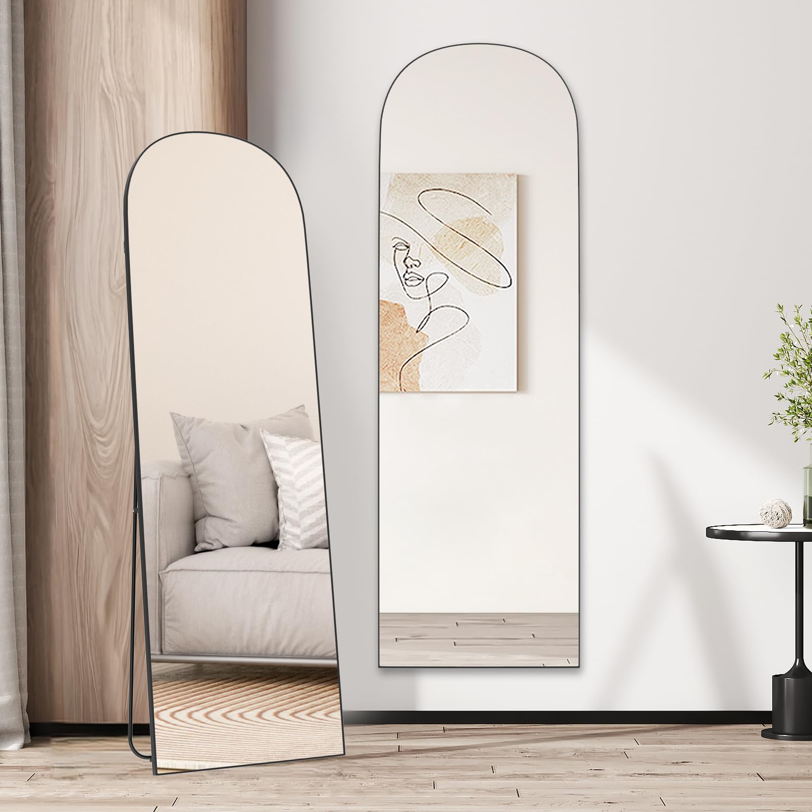 Großer Ganzkörperspiegel, 162 x 52 cm Ganzkörper Standspiegel mit 3 mm Gehärteter Aluminiumspiegel & Aluminiumrahmen, Grosser Wandspiegel Flur Wand mit Ständer, Sichere Verpackung
