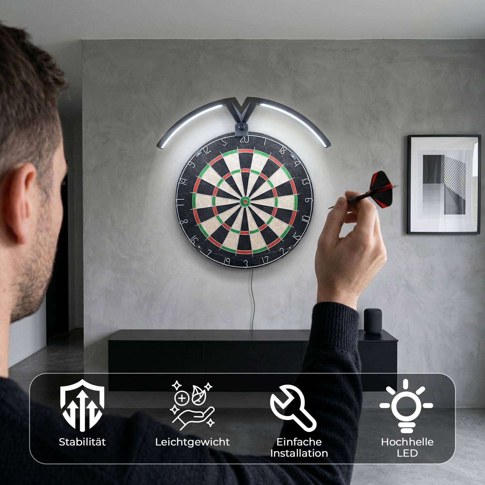 Dartscheibe Beleuchtung, 120° Dartscheibe Licht, 6000K tageslichtweiß, 3m Netzkabel mit EU-Stecker, abnehmbares Dart Board Lighting für alle Sisal Dartscheiben, einfache Klemmmontage