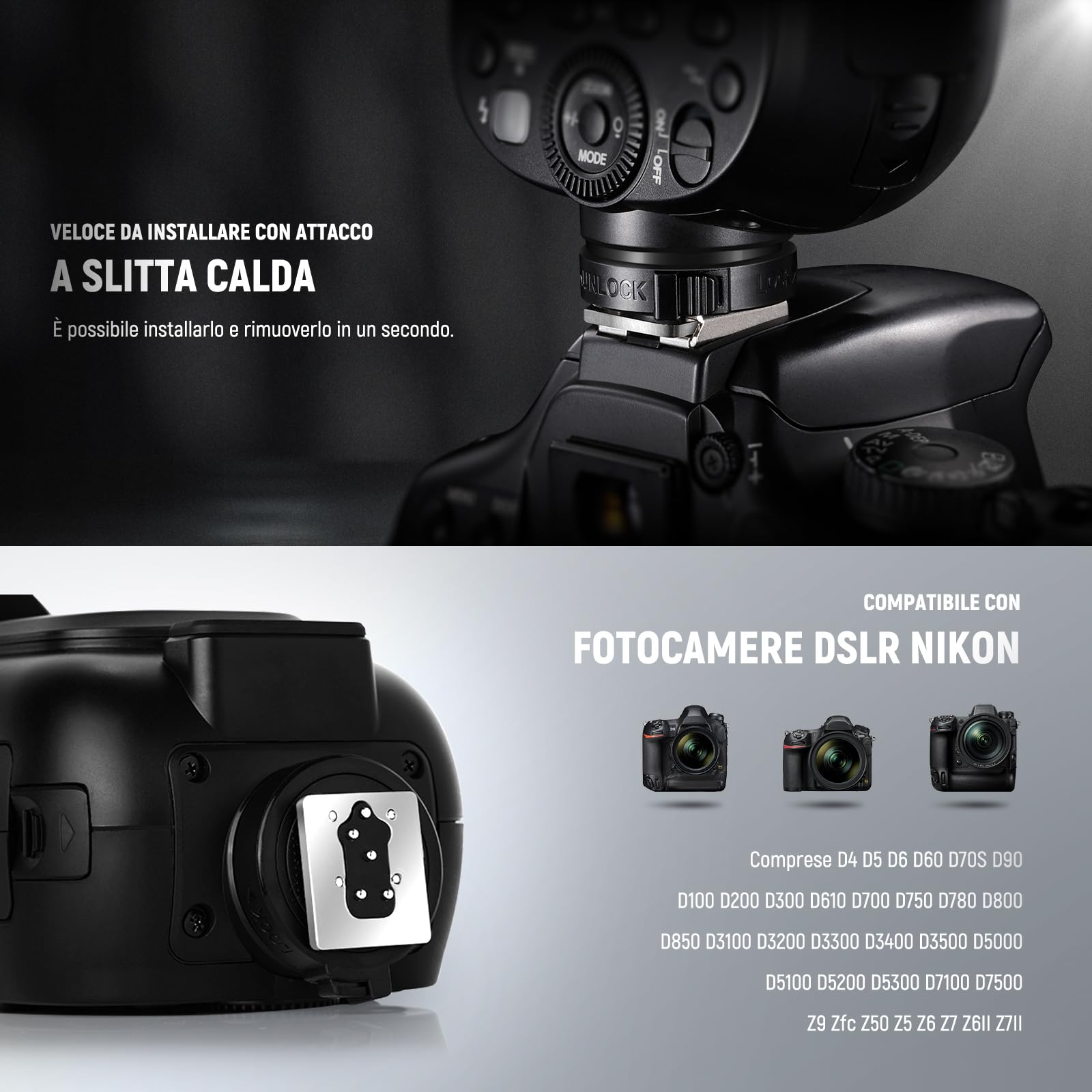 NEEWER Z1-N TTL Flash Speedlite a Testa Tonda per Nikon, Speedlight con Diffusore a Cupola Magnetica, 2,4G 1/8000s HSS, 10 Livelli di Lampada per Book Fotografici a LED, 480 Scatti a Piena Potenza
