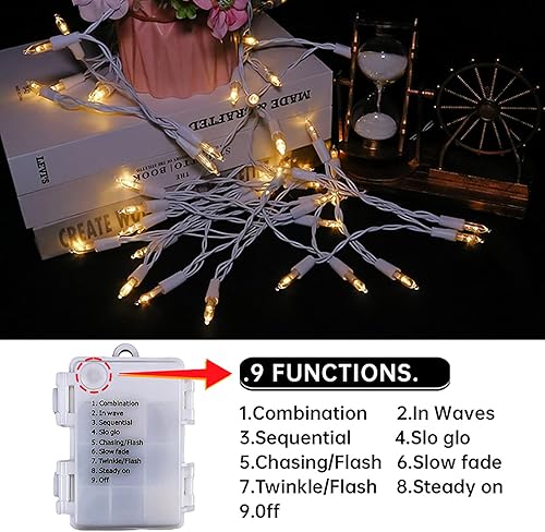Miniatura 5 de MULTI-SPARKING Luces de Navidad que funcionan con pilas, paquete de 2 mini tiras de 50 luces LED de color blanco cálido para árbol pequeño, corona,