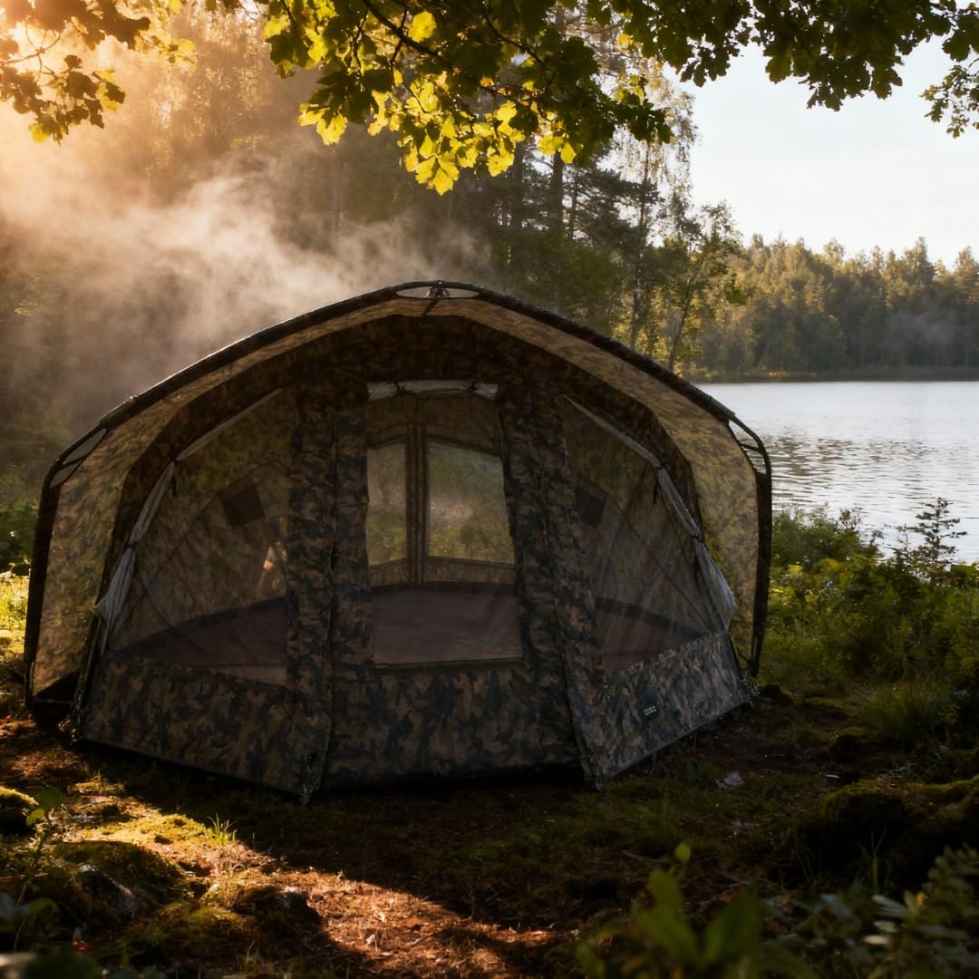 MK-Angelsport Fort Knox 2.0 Ghost Tienda de pesca para 3 – 4 personas, altura interior 1,9 m, ancho x profundidad x alto: 3,54 m x 3,75 m, tienda de campaña de pesca impermeable y estable, incluye