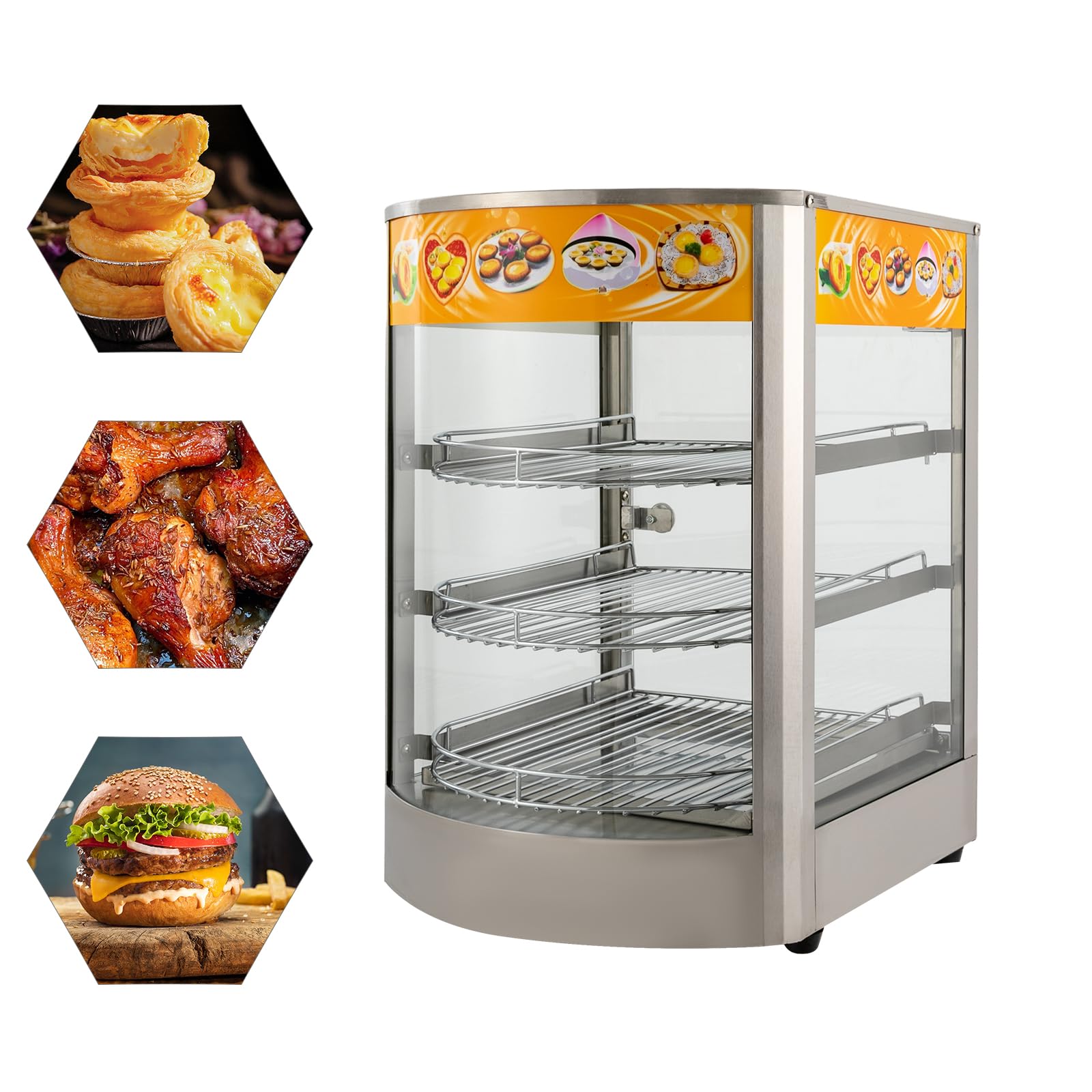 Armario de mantenimiento caliente para alimentos, armario de calor de alimentos comercial, vitrina para mantener el calor, calentador de alimentos de 4 pisos con luces indicadoras y asas,