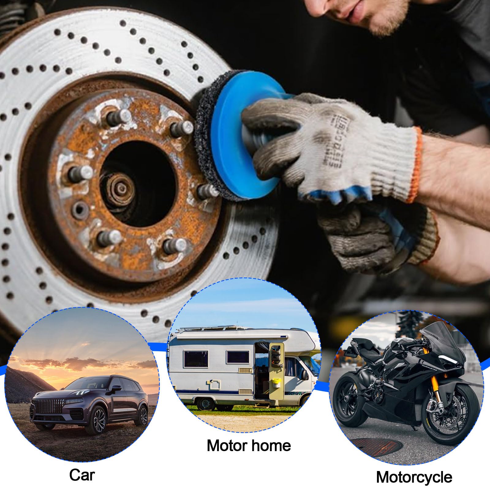 Auto Radnabenschleifer Kugelkopfschleifer für Anhängerkupplung, Mit Schleiftopf 150mm, Silizium-Karbid Kugelkopfschleifer für Felgenwechsel, Bürste Reinigen Set Für 1/2" Schlagschrauber