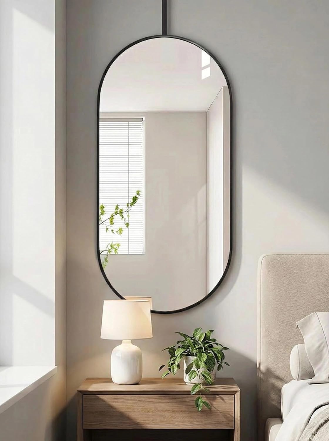 Oval Mirror for Bathroom, Rose Gold/Black with Adjustable Hanging Rod & Metal Frame, Perfect Over Sink - Espejos para Baños & Ceiling Mirror (Black,Small)