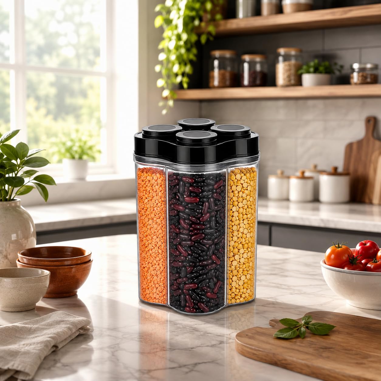 TAZLYN Contenedores 4 en 1 para almacenamiento, caja de almacenamiento de cocina para contenedores de cocina, cajas de cocina para almacenamiento en tarros de cocina y contenedores caja para