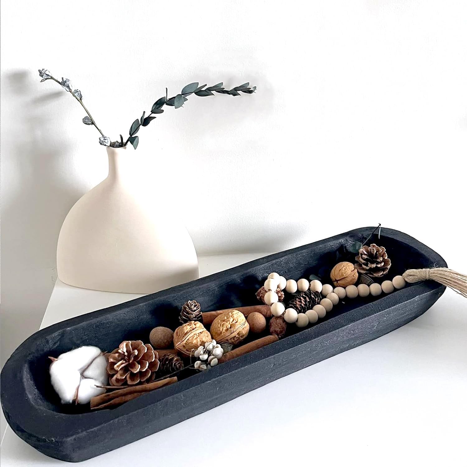 Wooden Dough Bowl Decor, Vintage Wooden Bowl Hand Carved Home Decor for Dining Table Center, Living Room, Kitchen Decor. (20in black)