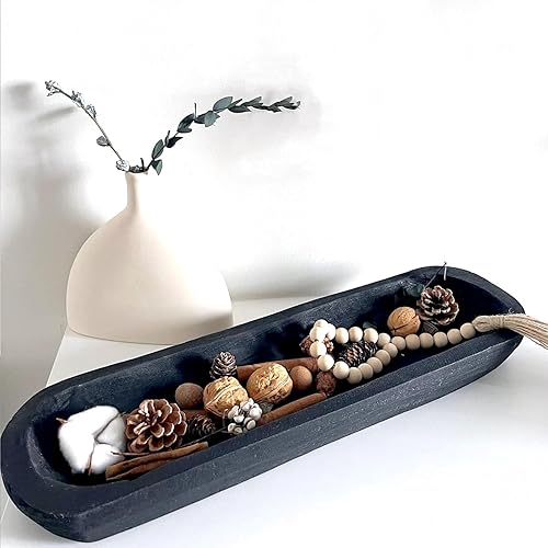 Decoración de cuenco de madera para masa, cuenco de madera vintage tallado a mano para centro de mesa de comedor, sala de estar, decoración de