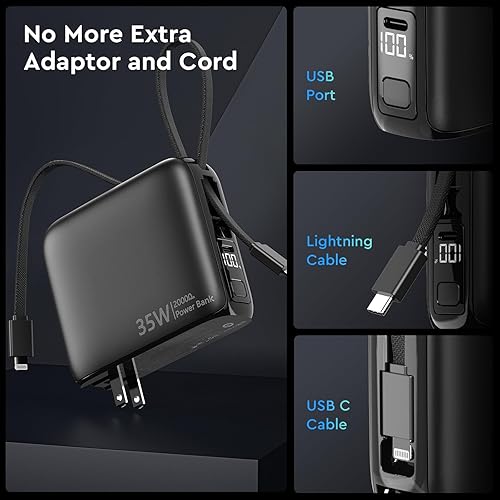 Miniatura 3 de Cargador portátil de 35 W con enchufe de pared, cargador portátil de energía para teléfono celular, 20000 mAh versión actualizada 2025, cargador