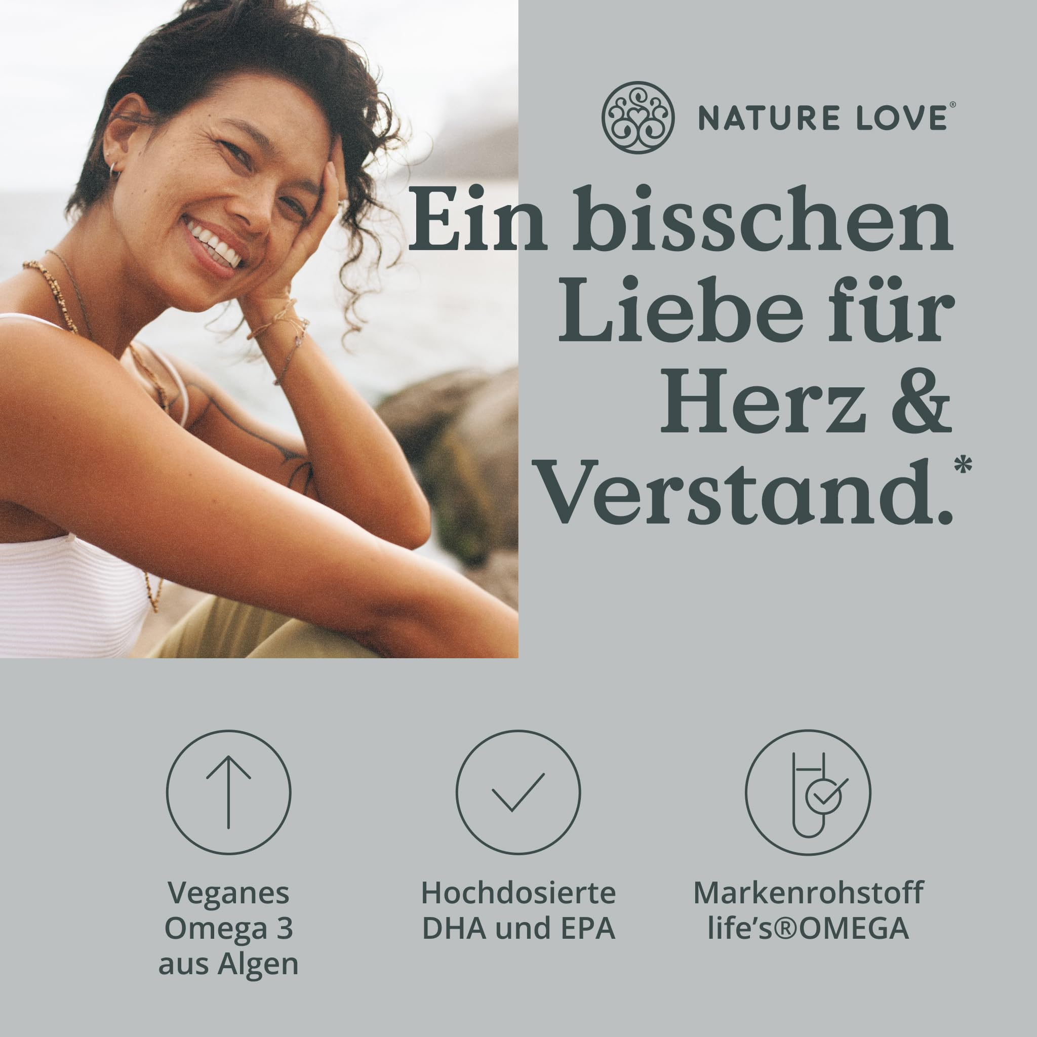 NATURE LOVE® Omega 3 vegan - hochdosiert mit 1.444 mg Algenöl pro Tagesdosis - 90 Kapseln - nachhaltig, laborgeprüft, produziert in Deutschland
