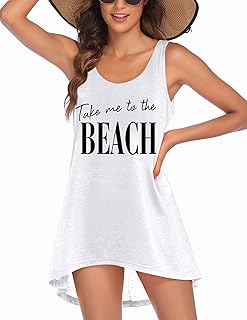Damen Strandkleid Sommer Strandtunika Kurz Bikini Cover Up Bademode Strand Shirt Ärmellos Strandponcho, S-2XL