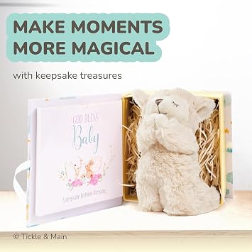 Tickle & Main Catholic Baptism Gift Set - 2-Pc White Presentation Box - Interactive Prayer Lamb & Babys First Prayer Book - Christening Gifts for Boys & Baby Girls Ages 2+