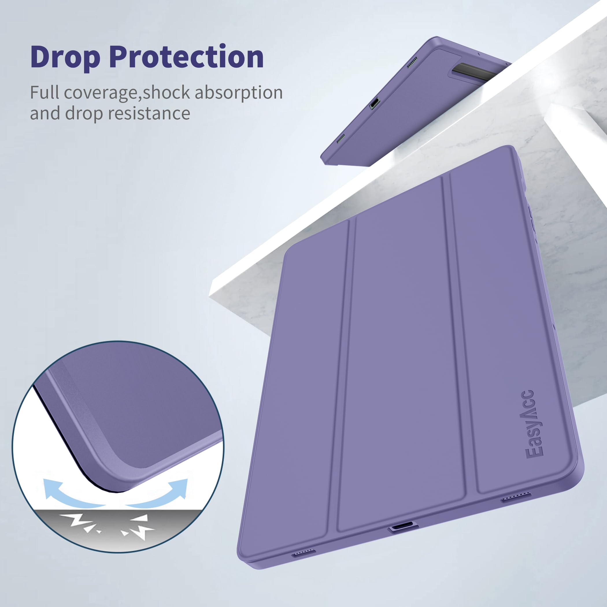 EasyAcc Custodia Cover Compatibile con Samsung Galaxy Tab S9 FE/S9 2023 11 Pollici con Cover Leggero Supporto in Pelle PU Case,SM-X710 (Wi-Fi)/SM-X716B (5G Global)/SM-X718U,Glicina Púrpura