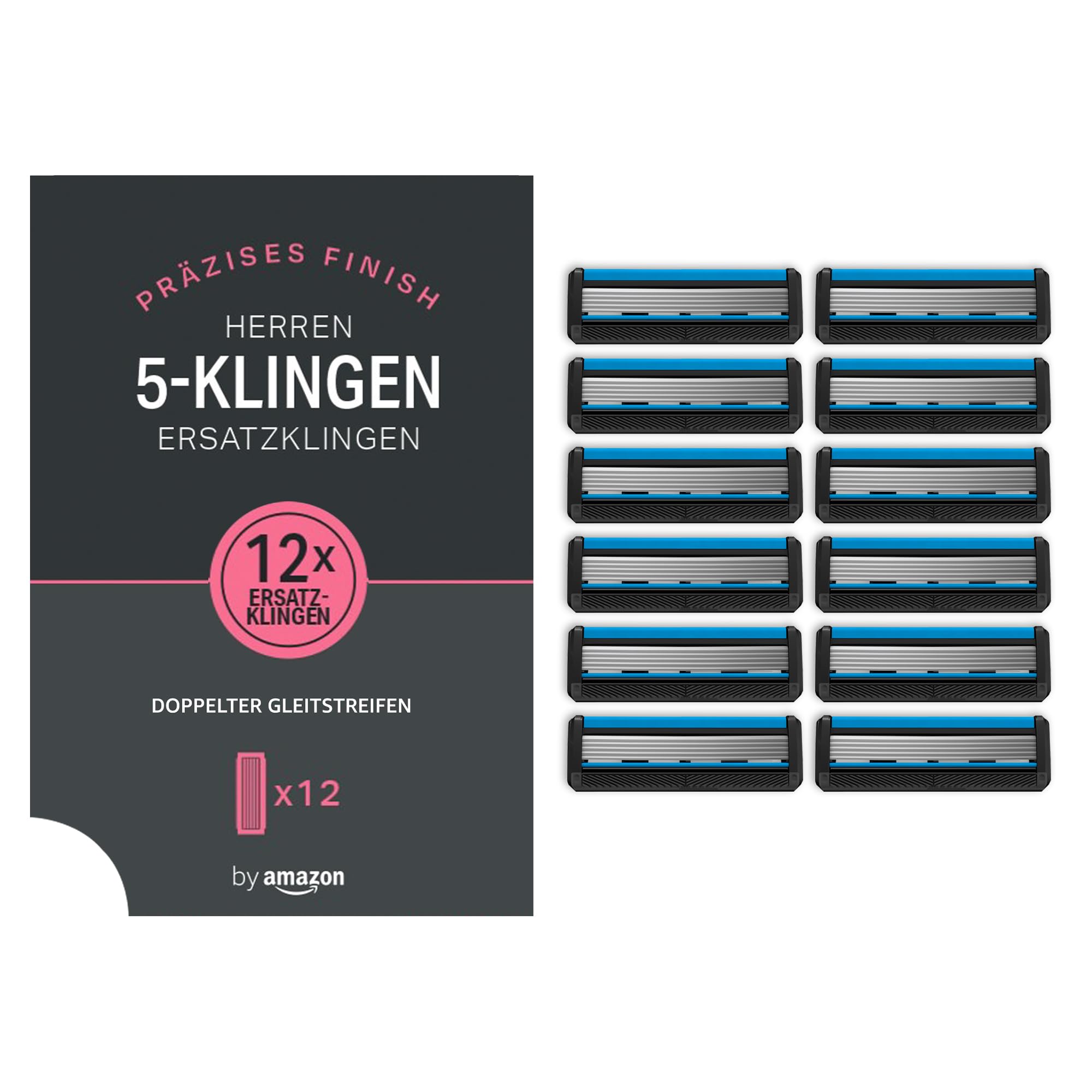 by Amazon Ersatzklingen für 5-Klingen-Rasierer für Herren, 12er-Pack, doppelte Gleitfunktion für empfindliche Haut