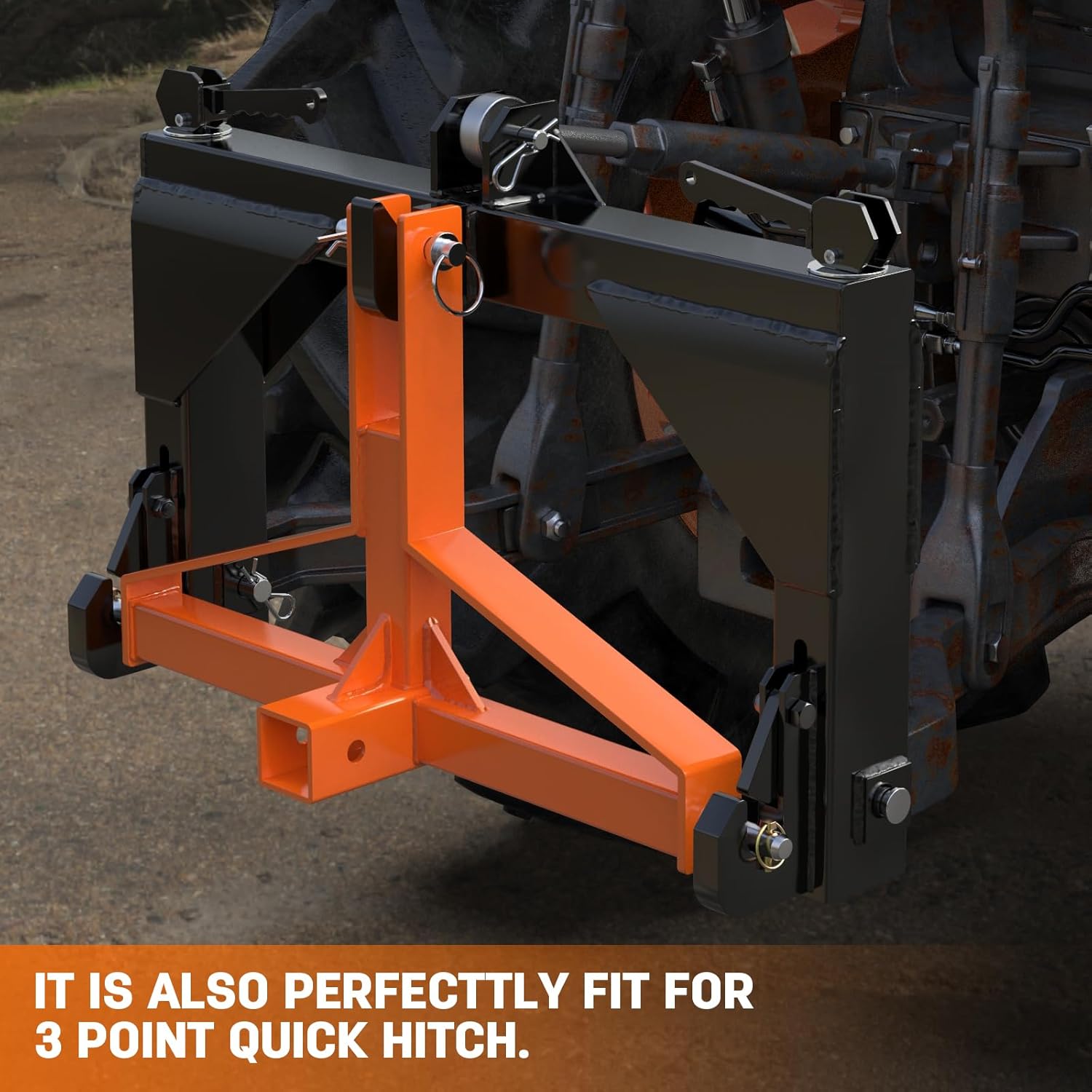 Orange 3 Point Hitch Receiver Quick Hitch Compatible, 3 Point Trailer Hitch 2" Receiver for Category 1 Tractor, 3 Pt Trailer Towing Hitch Tractor Drawbar for Kubota, John Deere, BX, Kioti, Yanmar etc - Image 6