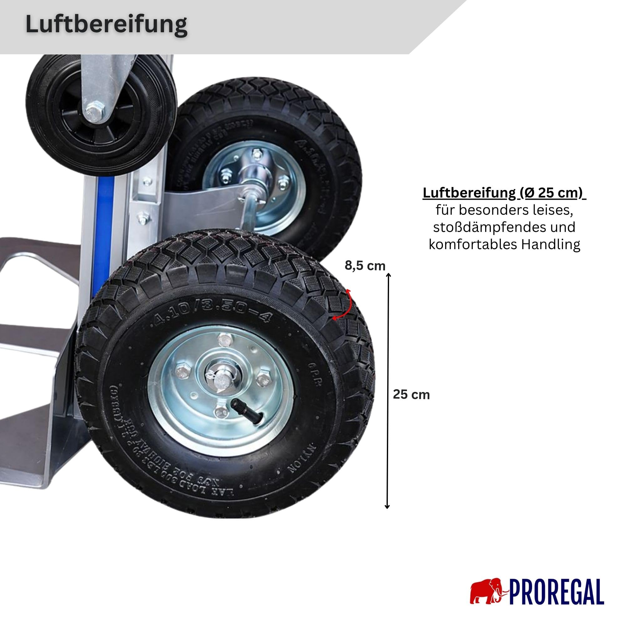 PROREGAL 2-in1 Sackkarre & Plattformwagen Apollo klappbar Traglast 350/250 kg, 2 Luftbereifung & 2 Vollgummiräder, Stahlrahmen, 131x50x48cm Transportkarre Transportwagen