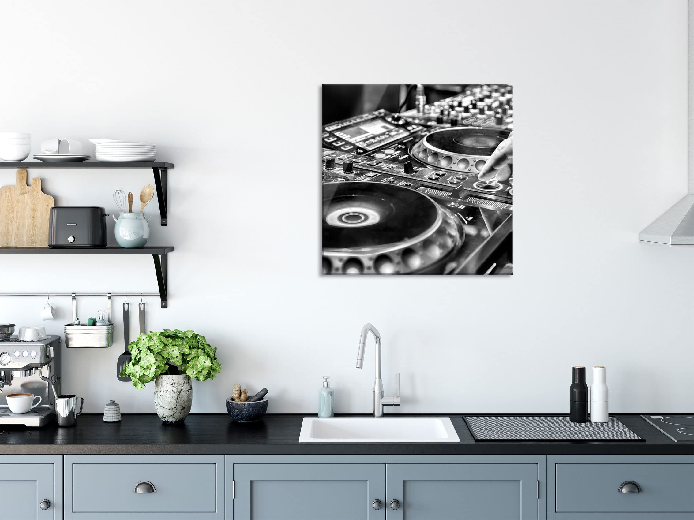 Pixxprint Glasbild, Wandbild auf Echtglas, Modern beleuchteter DJ Pult, 80x80 cm, inkl. Aufhängung und Abstandshalter