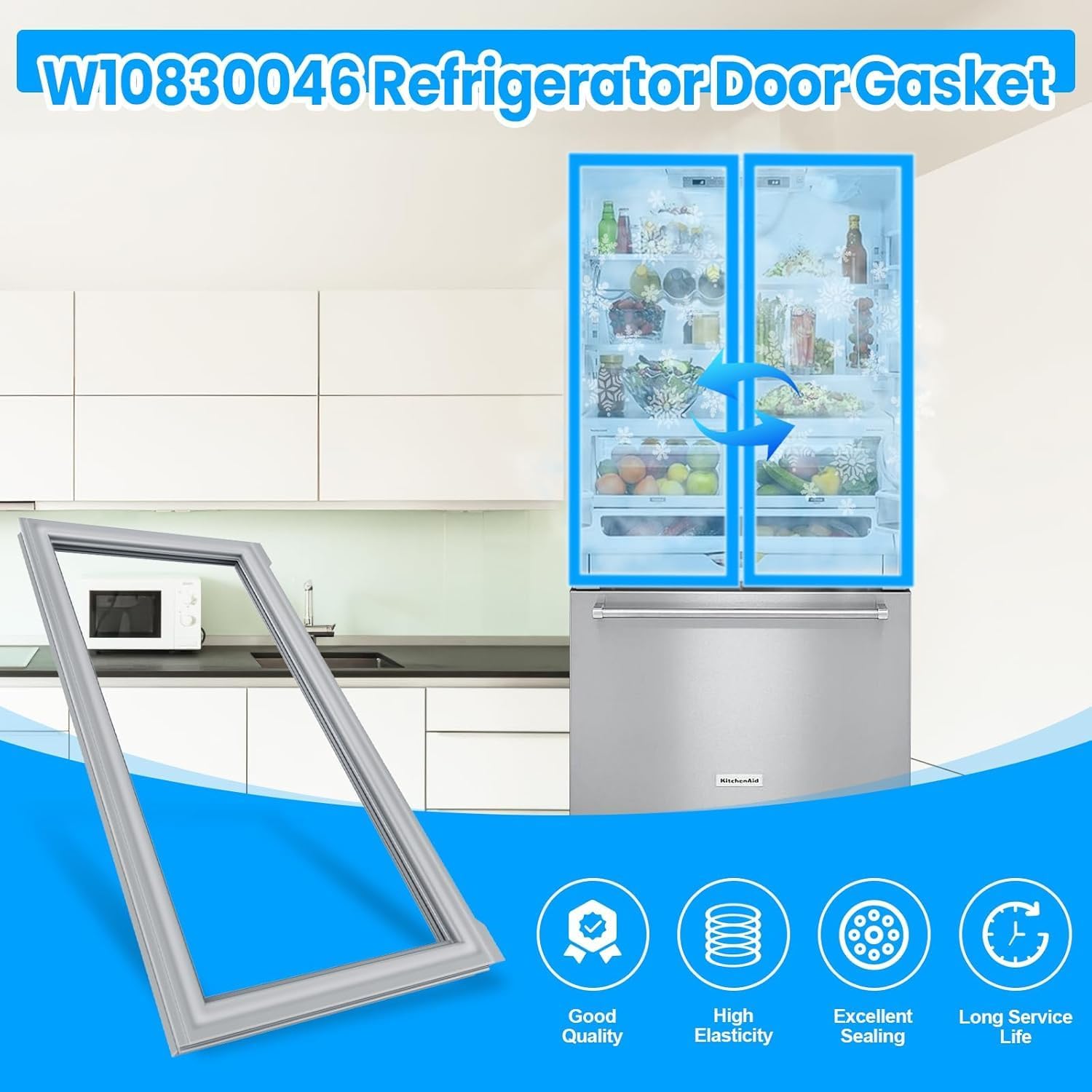 Upgraded W10830046 Refrigerator Door Gasket Compatible with KitchenAid Jenn Air Whirlpool W10163997 Refrigerator Door Seal Replacement For Kenmore W10443241 Door Gasket Seal