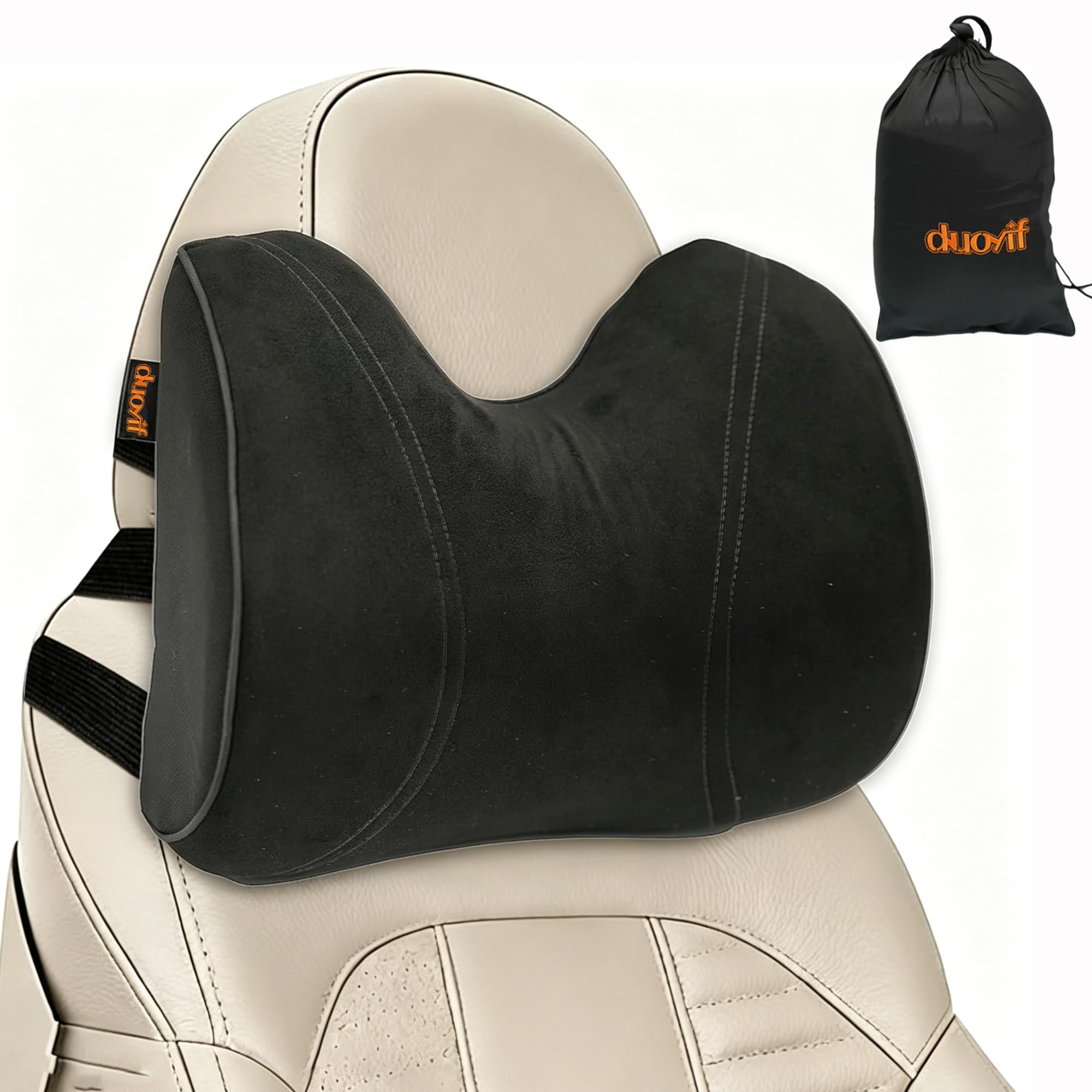 duoyif Cuscino Poggiatesta Auto, Regolabile Cuscino Cervicale in Pelle Scamosciata e Memory Foam, Poggiatesta Guida Confortevole, Supporto per il Collo, Supporto Testa per Sedile Auto 1pezzo