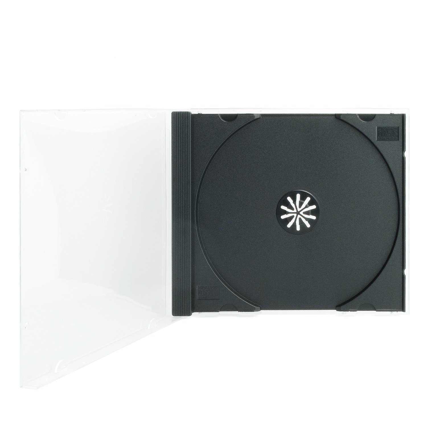 CD Jewelcase/CD Hüllen/CD Leer Hüllen für 1 CD/DVD, transparent, Tray schwarz (10mm) 100 Stück im Karton