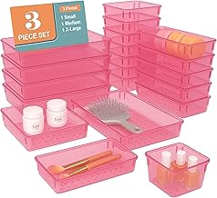 BLADESMITH Drawer Orgenizer for Kitchen, Makeup - Multipurpose Plastic Drawer Orgenizer for Home & Office - Foldable, Space-Saving Storage Box (Set of - 3) - Pink