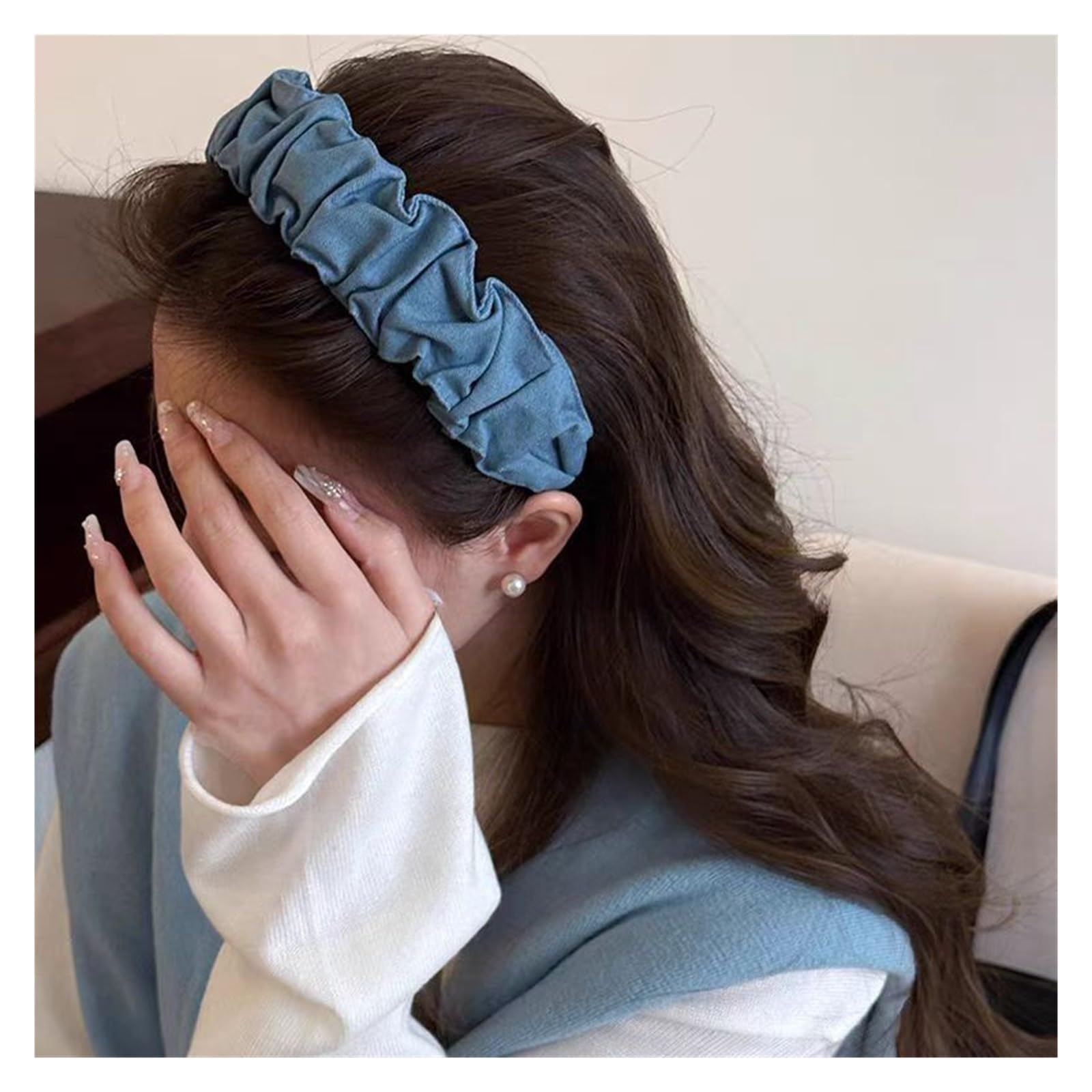 6pcs Denim Pleated Wide-brimmed Headband Para Mujer