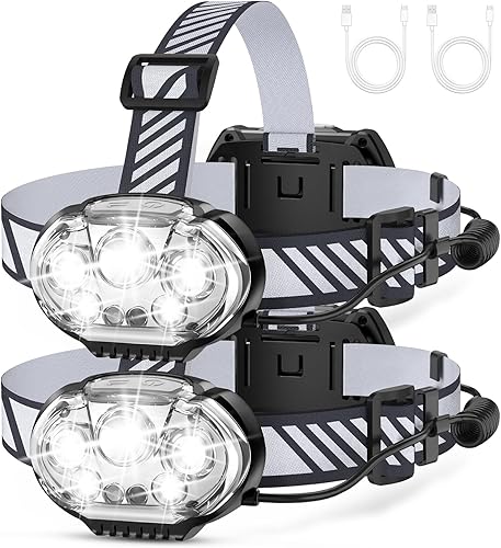 Linterna frontal recargable, lámpara de cabeza LED de 5 lúmenes altos con luz roja y blanca, linterna impermeable IPX4, linterna de cabeza de 8