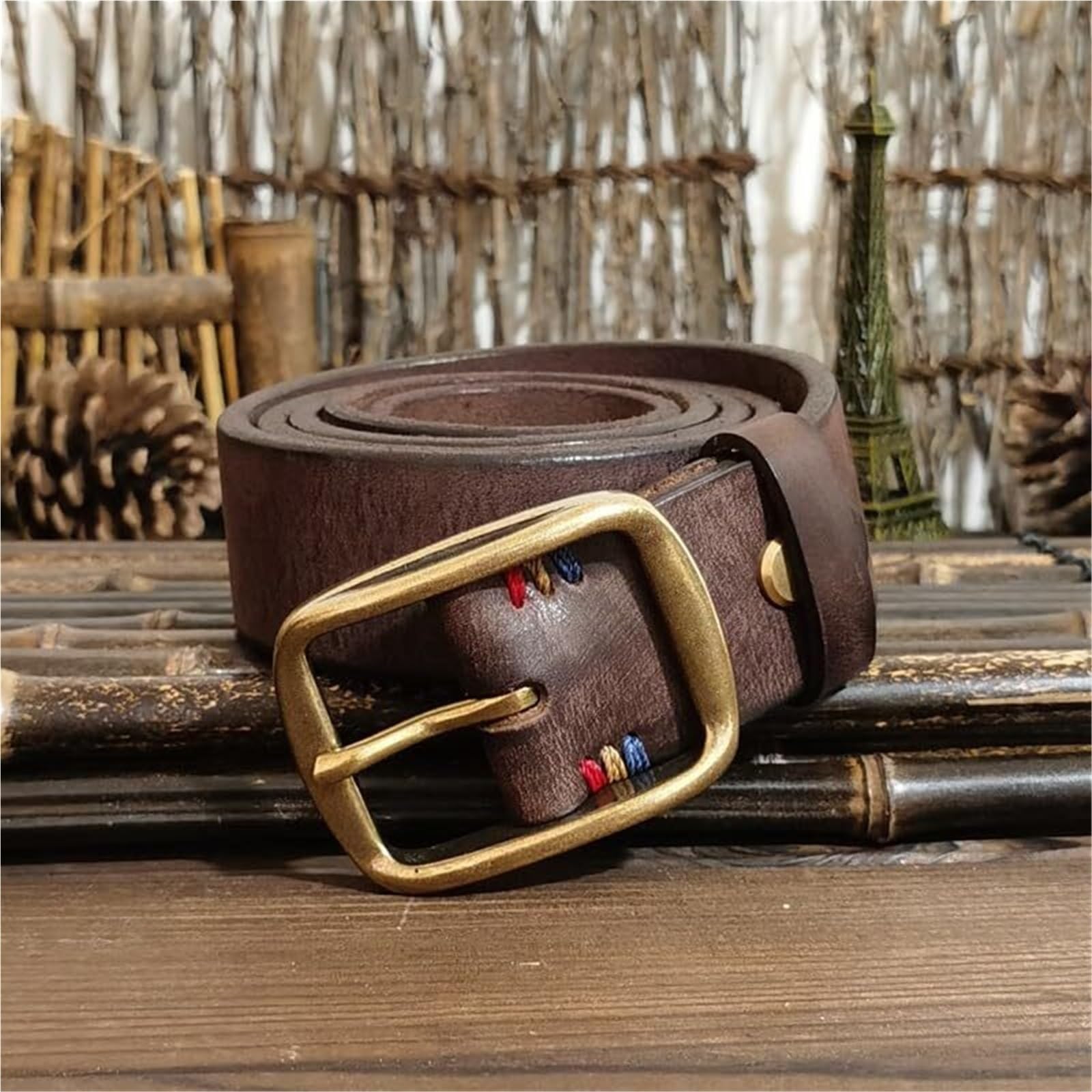 Cintura Unisex In Pelle, Stile Country Casual Quotidiano, Larghezza 1 1/2", Fibbia In Ottone Anticato, Cinturino Retrò Fatto A Mano