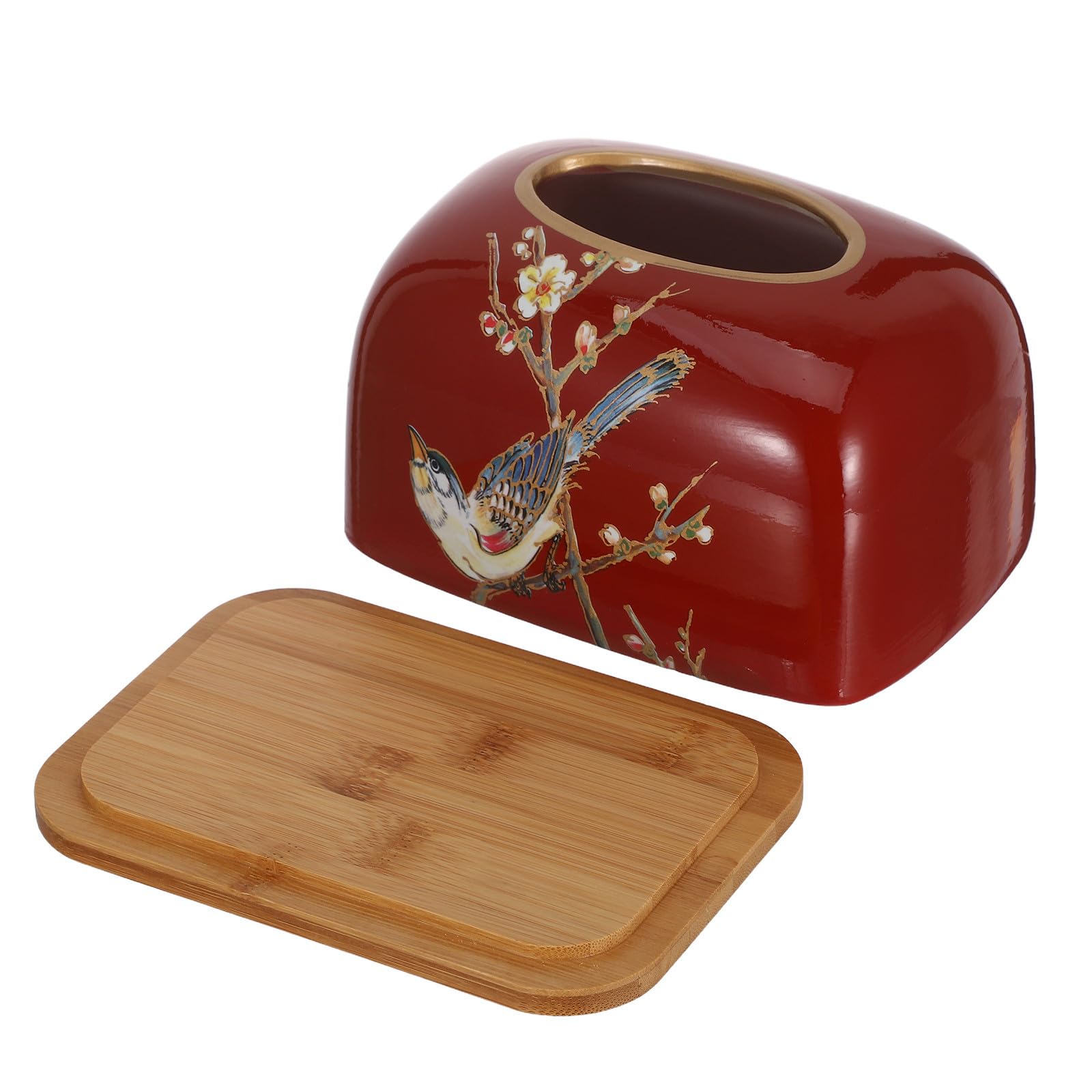 Hemobllo Porta Fazzoletti in Ceramica Magpie, Copertura Scatola Fazzoletti Rettangolare Rossa con Coperchio, Antipolvere, per Scrivania e Camere da Letto