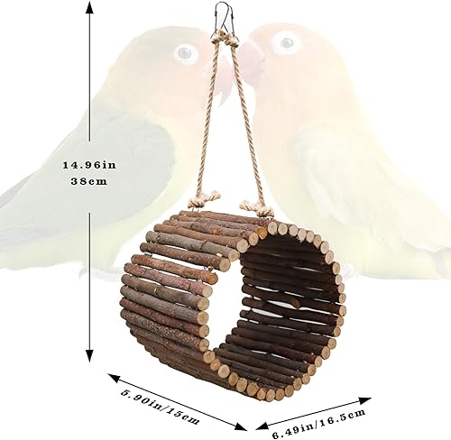 Miniatura 6 de Juguetes de columpio para loros, cuevas colgantes de árbol de pájaros, hamaca de loro de madera de manzana natural, accesorios para jaula