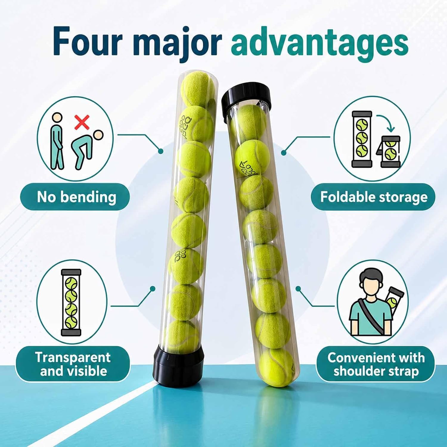 Macchina Lancia-Palline da Tennis Portatile, Macchina Lancia-Palline da Tennis, capacità 18 Palline, Frequenza Regolabile, con Telecomando, per Adulti, Principianti E Appassionati. Blue