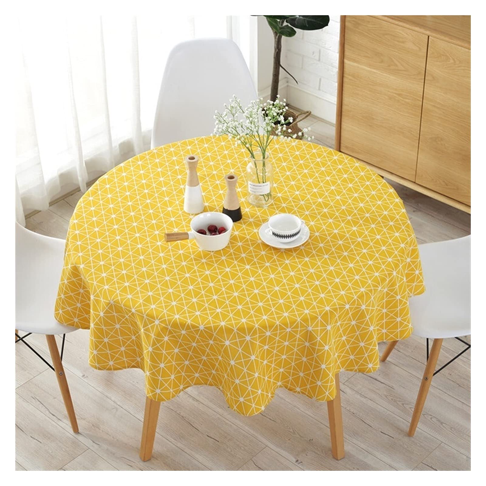 DALIZHAI777 Tablecloth Blended Polyester Yellow Round Tablecloth Romantic Flower Printing Table Cover Outdoor Decoration for Buffet Table Wedding Party Table Cover (Specification : 110cm)