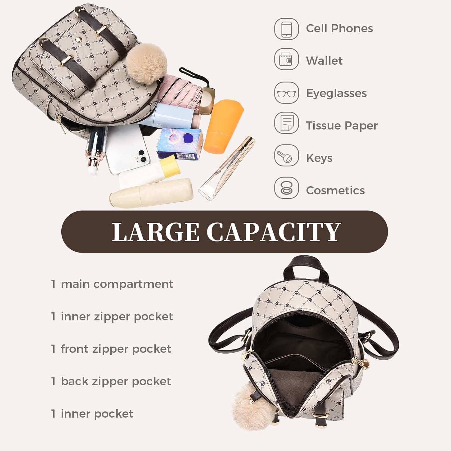 I IHAYNER Girls Fashion Backpack Mini Backpack Purse for Women Teenage Girls Purses PU Leather Pompom Backpack Shoulder Bag - Image 3