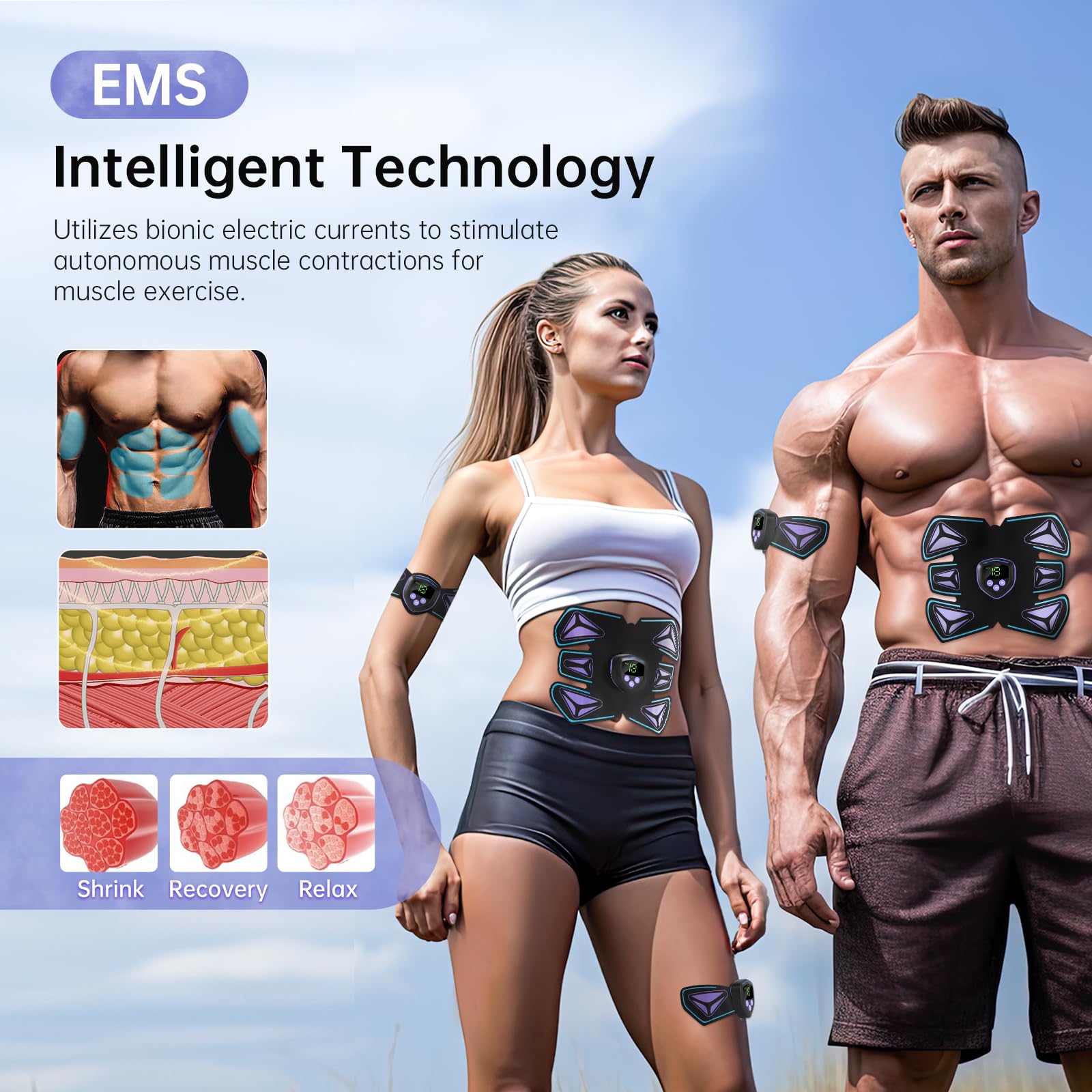 EMS Muskelstimulator Bauchmuskeltrainer Trainingsgerät, 8 Modi & 15 Intensitäten, Elektrischer Muskelstimulator, USB aufladbares Fitness-Training für Bauch/Arm/Bein, 10 Ersatz-Gel-Pads (Flamme)