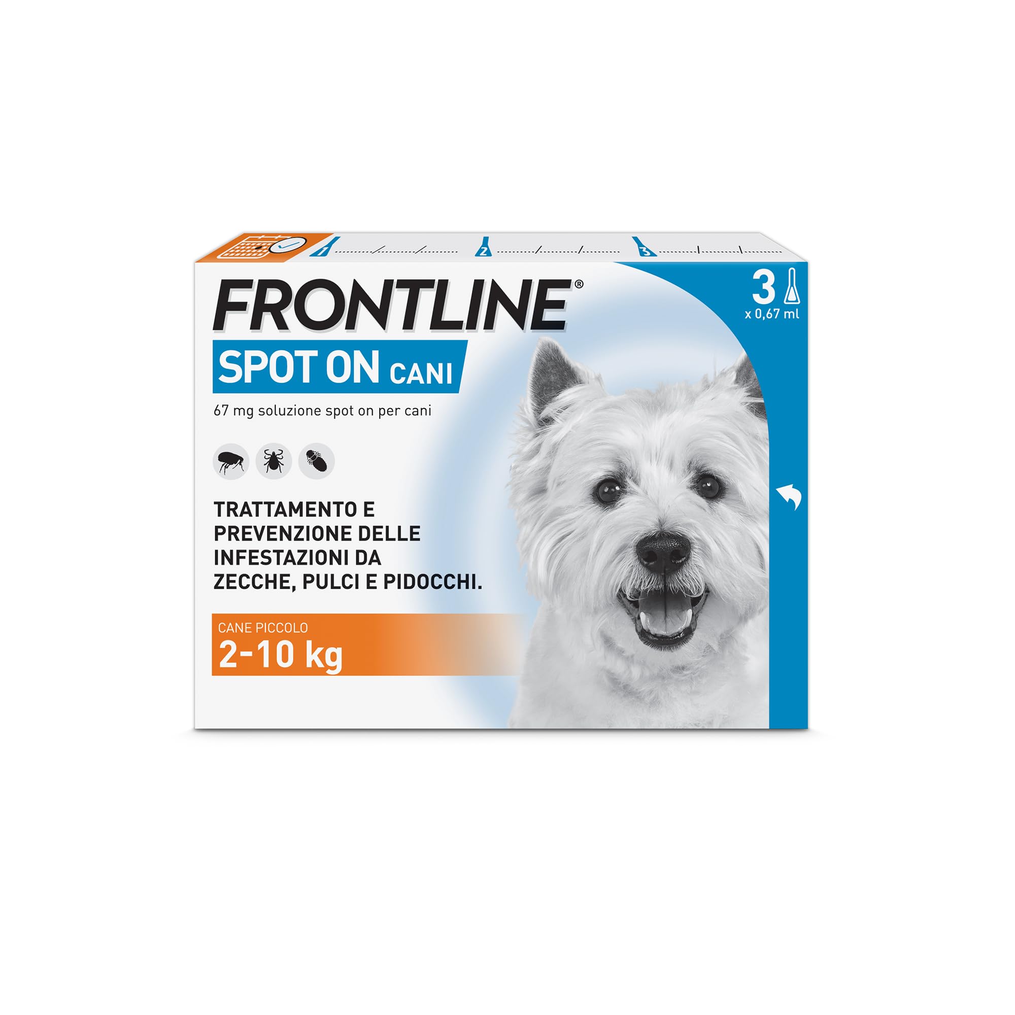 FRONTLINE Spot On Cani Antiparassitario Contro Pulci, Zecche E Pidocchi 2-10Kg 3 PIPETTE