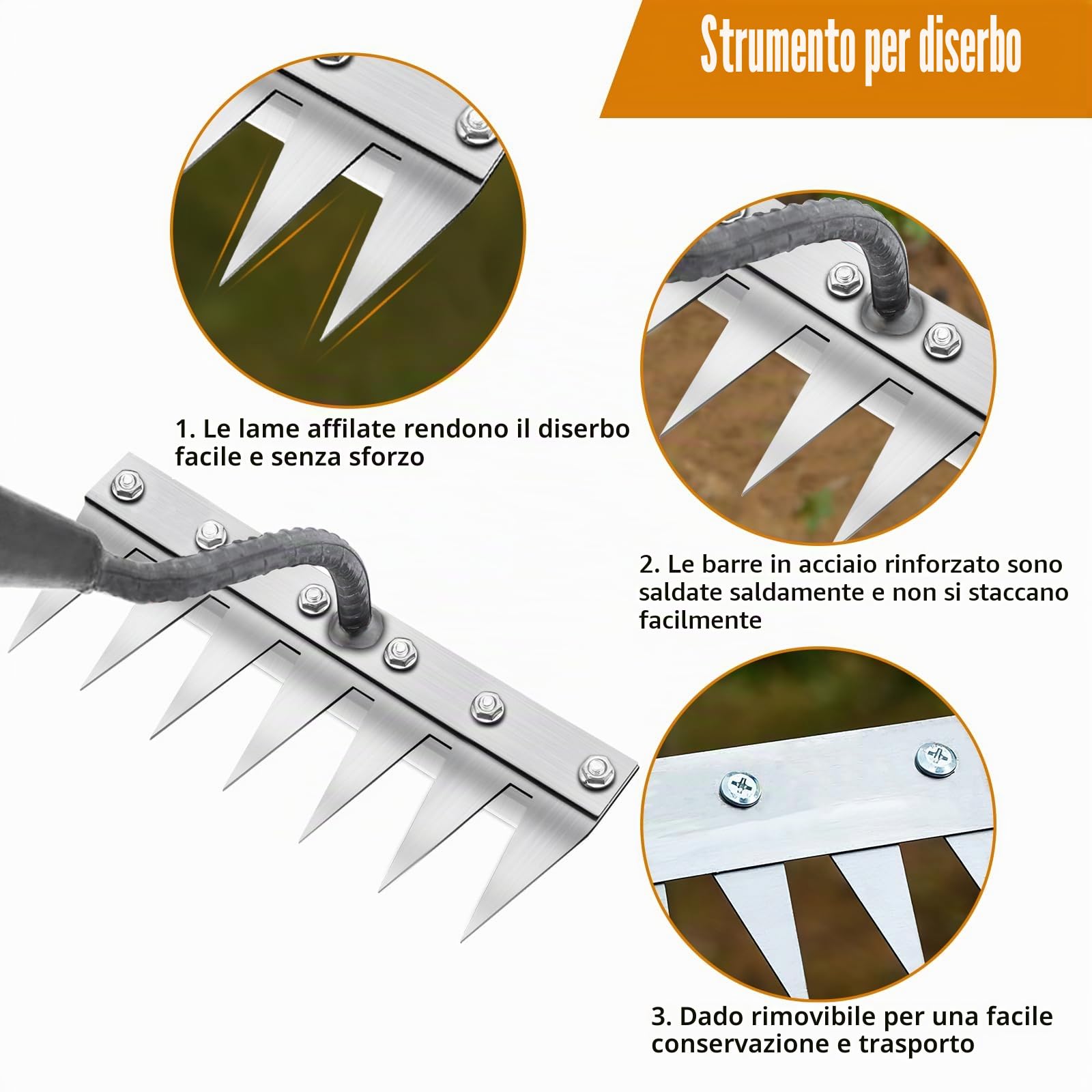 Rastrello Multifunzione Elimina Erbacce, Rastrello Giardino Portatile, Sarchiatore per Erbacce Manuale per Agricoltura e Giardinaggio, Rastrello Manuale per Erbacce, per Estirp (7 Denti)