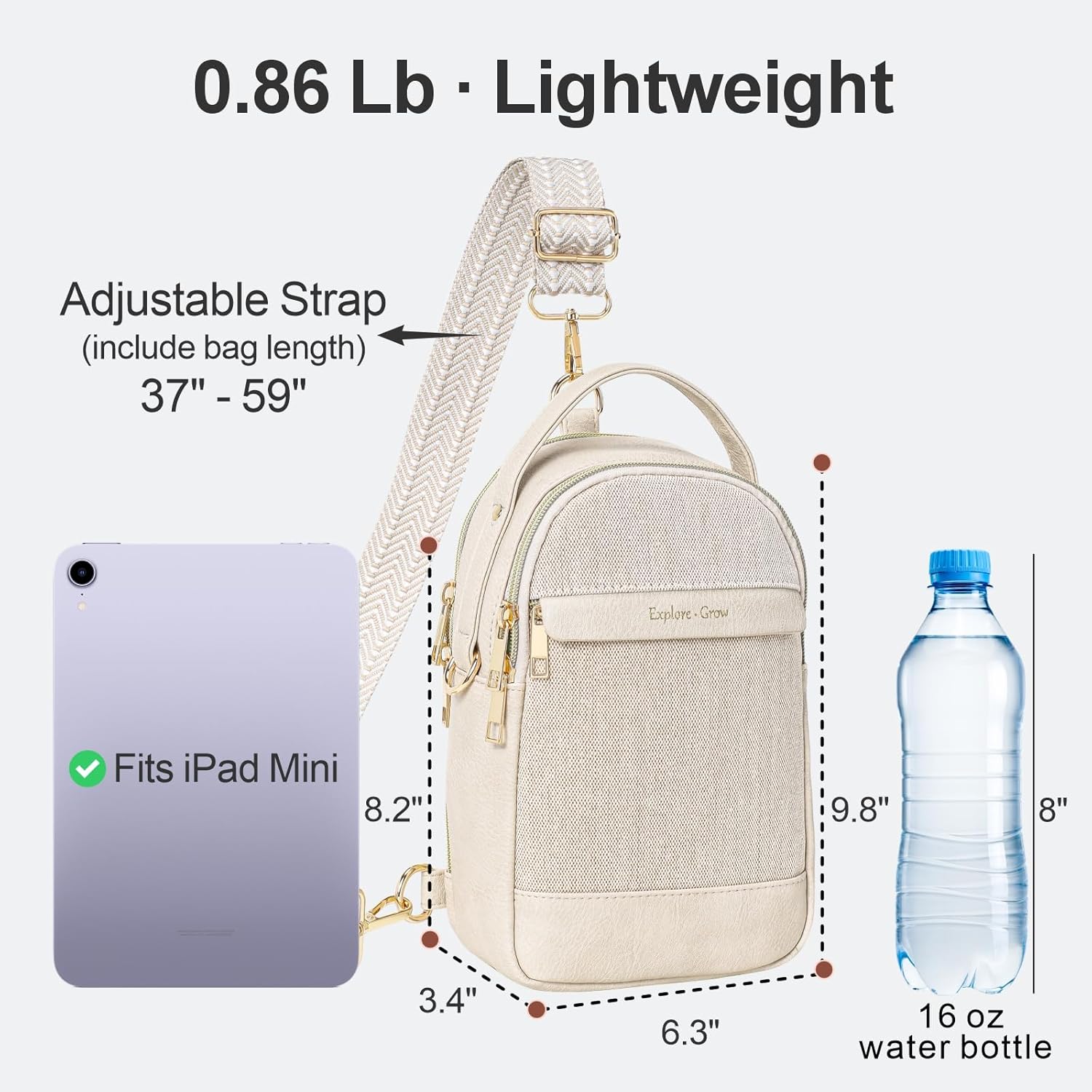 Packism Compact Sling Bag for Women Christmas Gift with Box and Message Card – Canvas & PU Leather Crossbody Pack with 7 Pockets, Fits Essentials, 6.3x3.4x9.8 Inches, Off White - Image 4