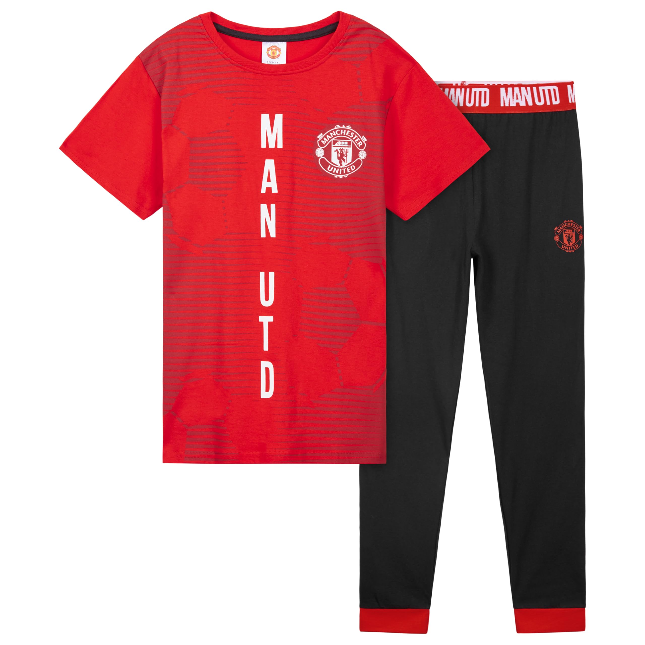 Manchester United Boys Red/Black F.c. Pyjamas Set, Comfy 2 Piece Nightwear Set, Gifts (, 7-8 Years)
