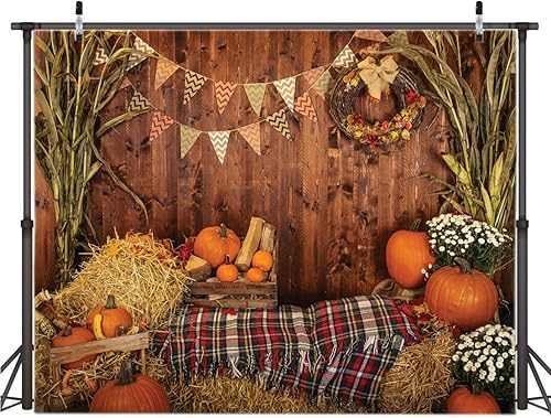 Miniatura 8 de AIIKES Fondo de fotos de otoño de 6 x 4 pies, tablero de madera rústica, cosecha de granero, fondo de fotografía de otoño, hojas de calabaza,
